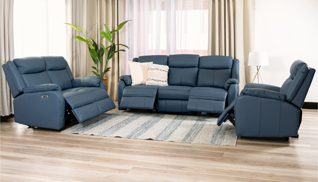 Pinnacle 3+2+1 Seater Leather Recliner Lounge Sofa Set - Blue