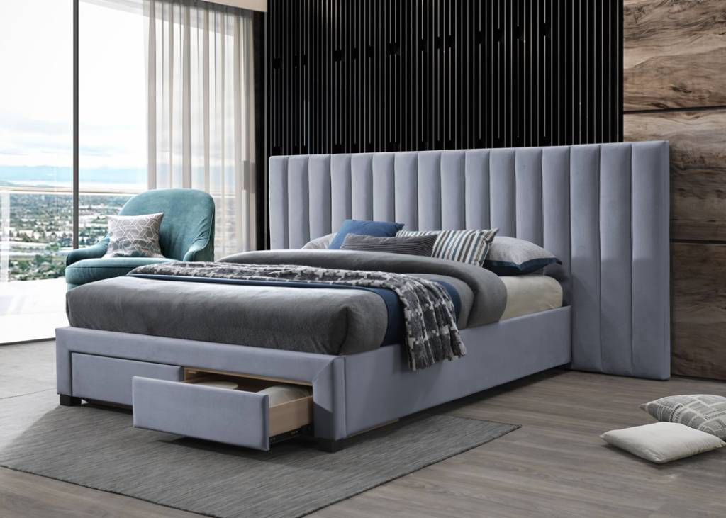 Mabel Extended Headboard King Bed - Grey
