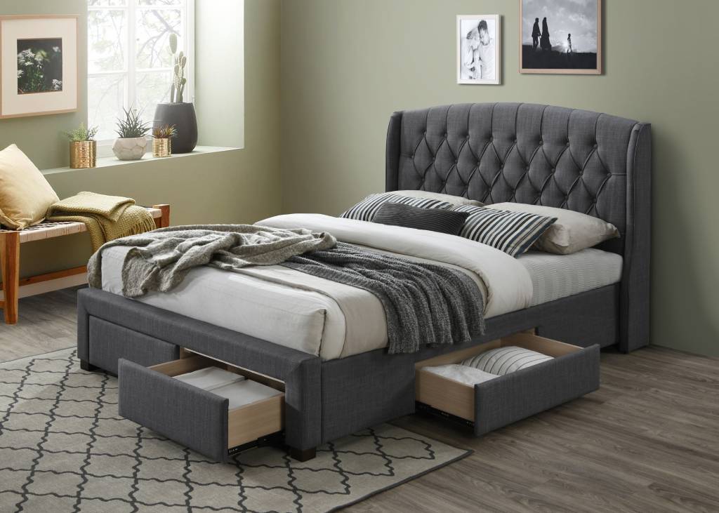 Langley Storage Double Bed - Dark Grey