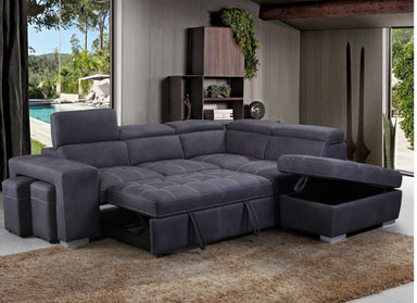 Positano 2 Seater Sofa Bed with Right Chaise & 2 Ottomans - Charcoal