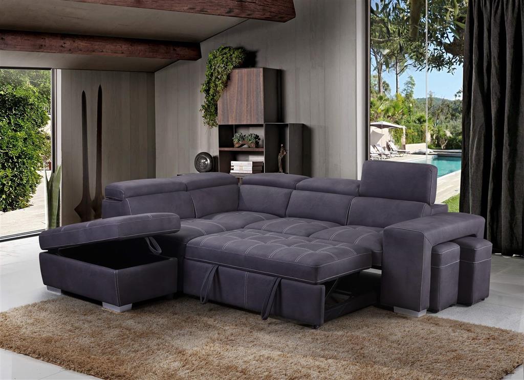 Positano 2 Seater Sofa Bed with Left Chaise & 2 Ottomans