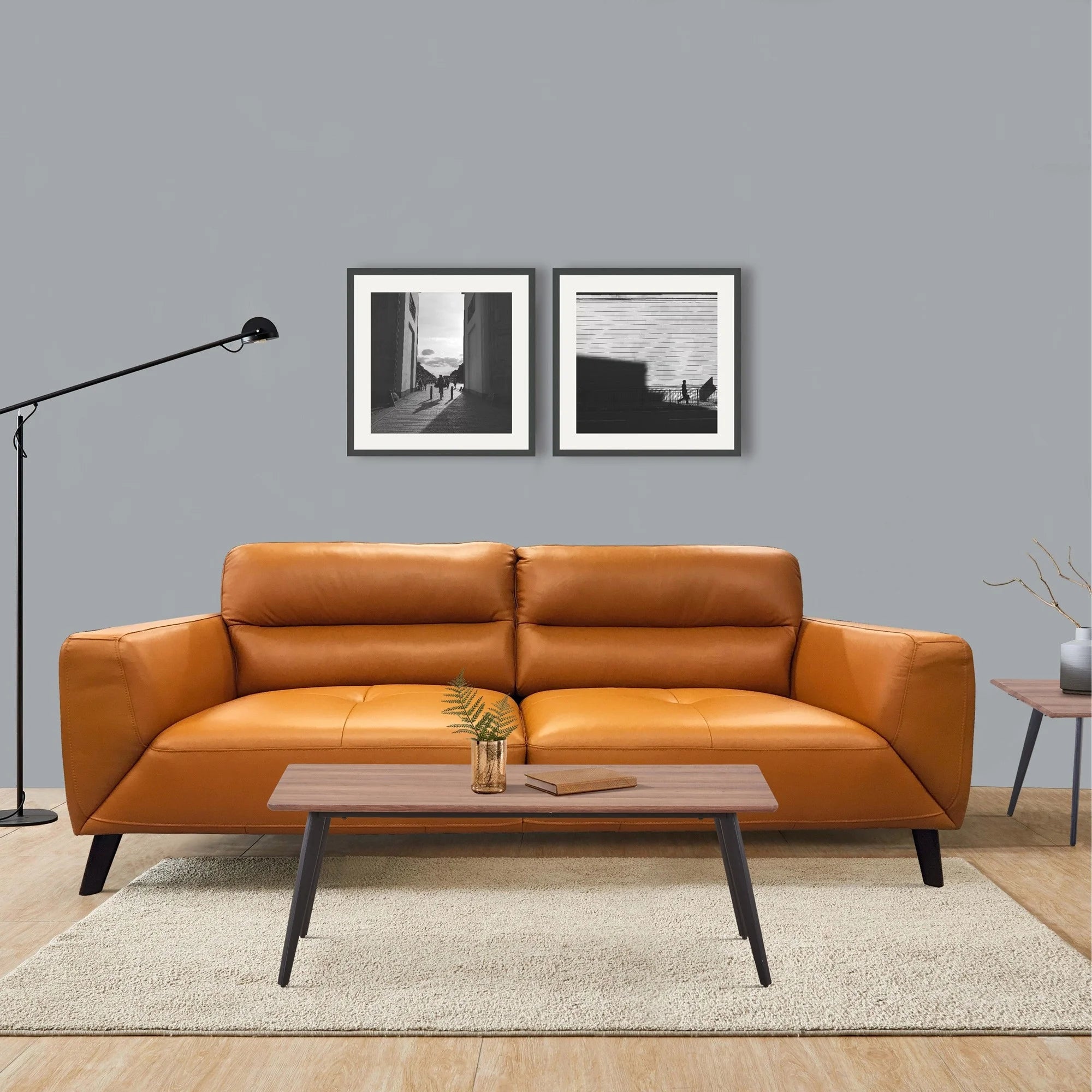 Sonoma 3+2 Seater Leather Sofa Set - Tangerine