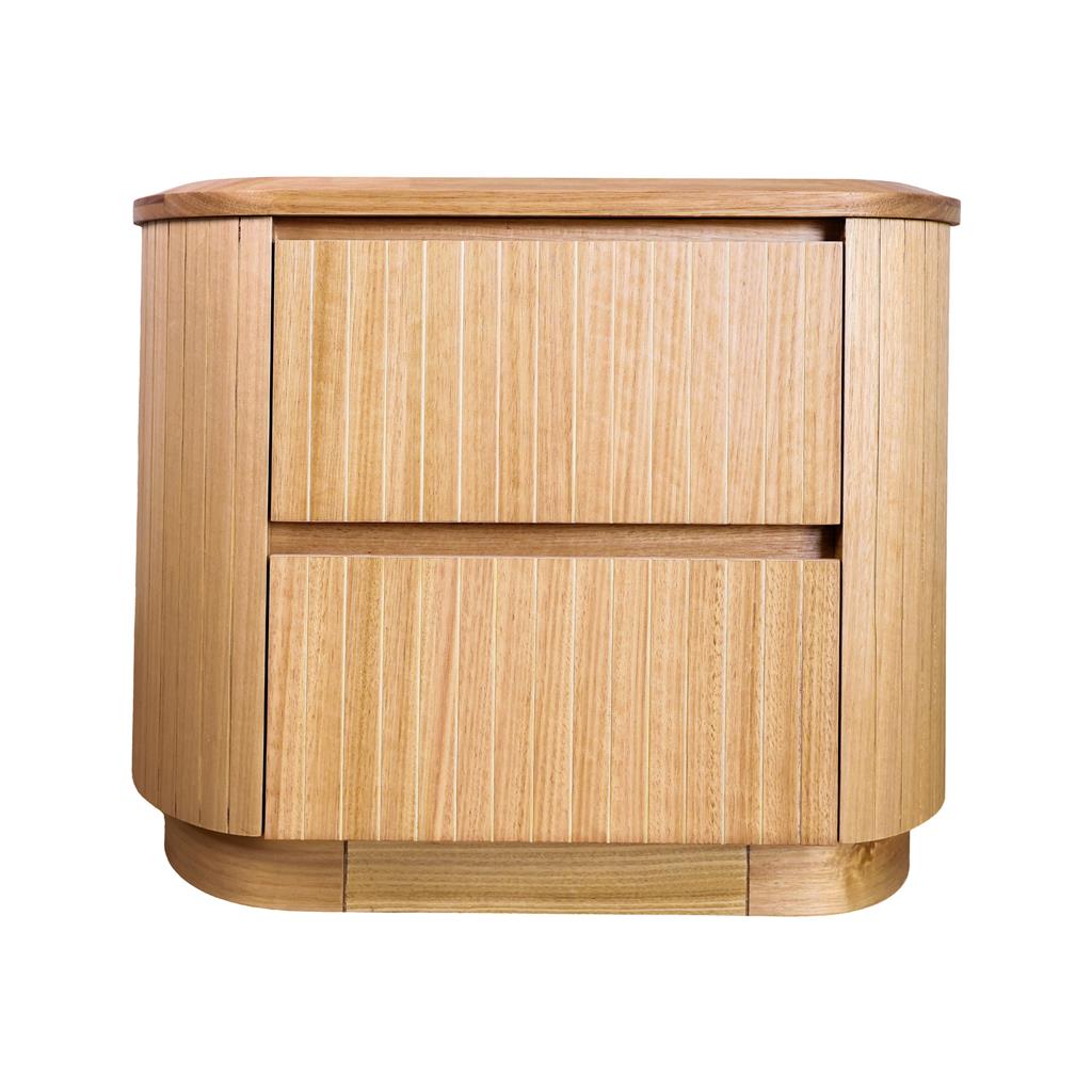 Ashby Fluted 2 Drawer Bedside Table - Natural Ash
