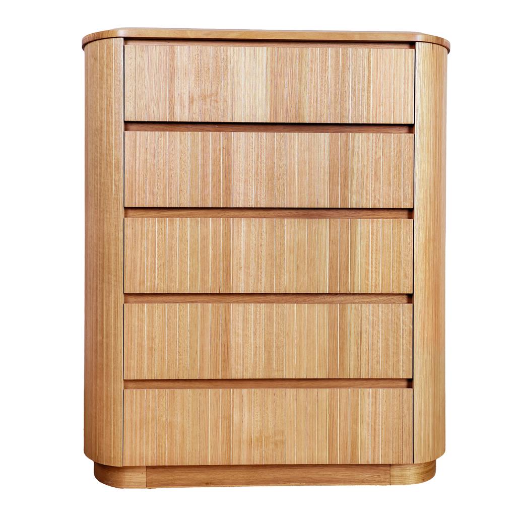 Ashby Fluted 5 Drawer Tallboy - Natural Ash