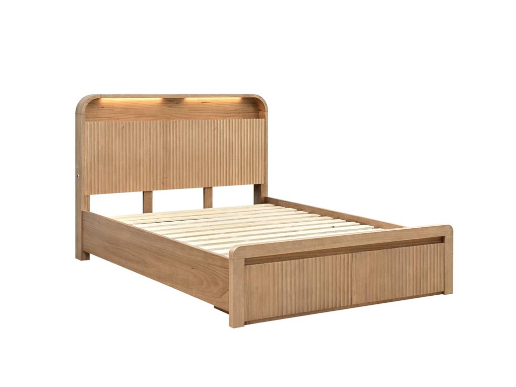 Belmont Queen Bed with LED Niche, USB & Drawers - Light Smoke