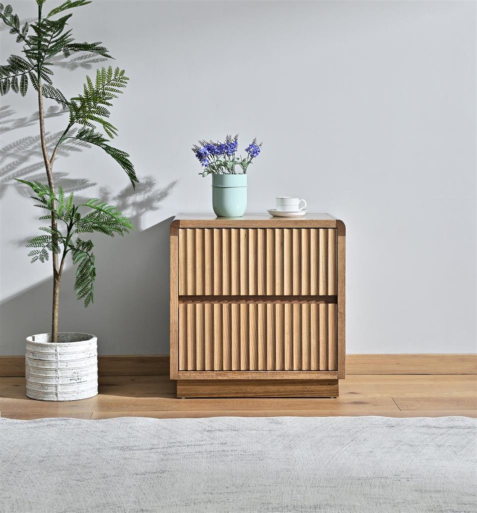 Belmont Fluted 2 Drawer Bedside Table - Light Smoke