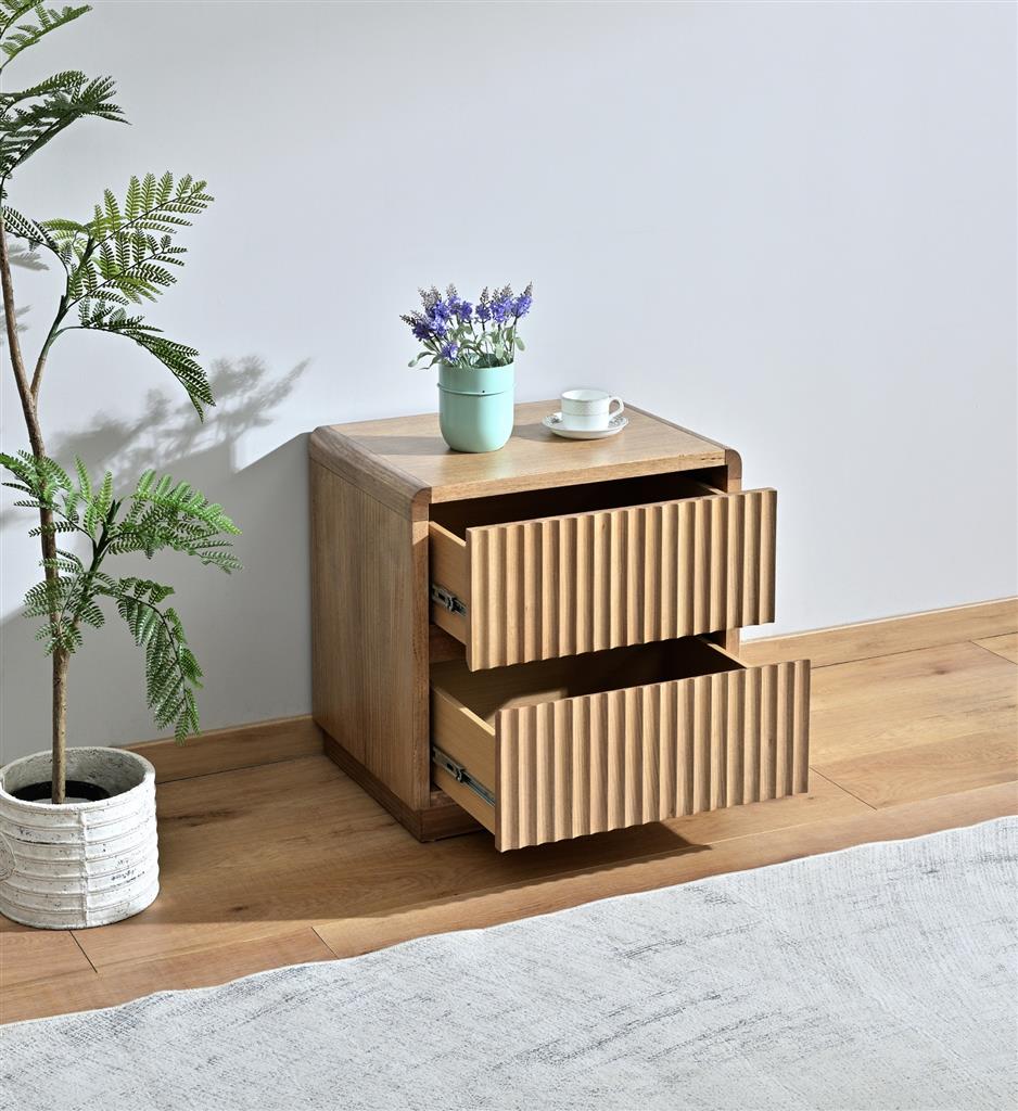 Belmont Fluted 2 Drawer Bedside Table - Light Smoke