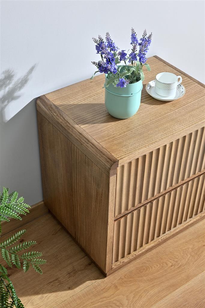 Belmont Fluted 2 Drawer Bedside Table - Light Smoke