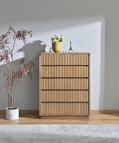 Belmont Fluted 5 Drawer Tallboy - Light Smoke