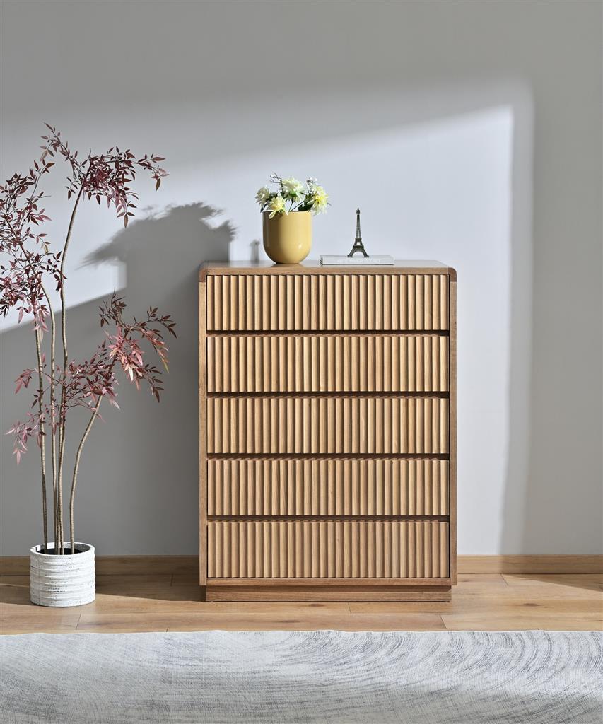 Belmont Fluted 5 Drawer Tallboy - Light Smoke