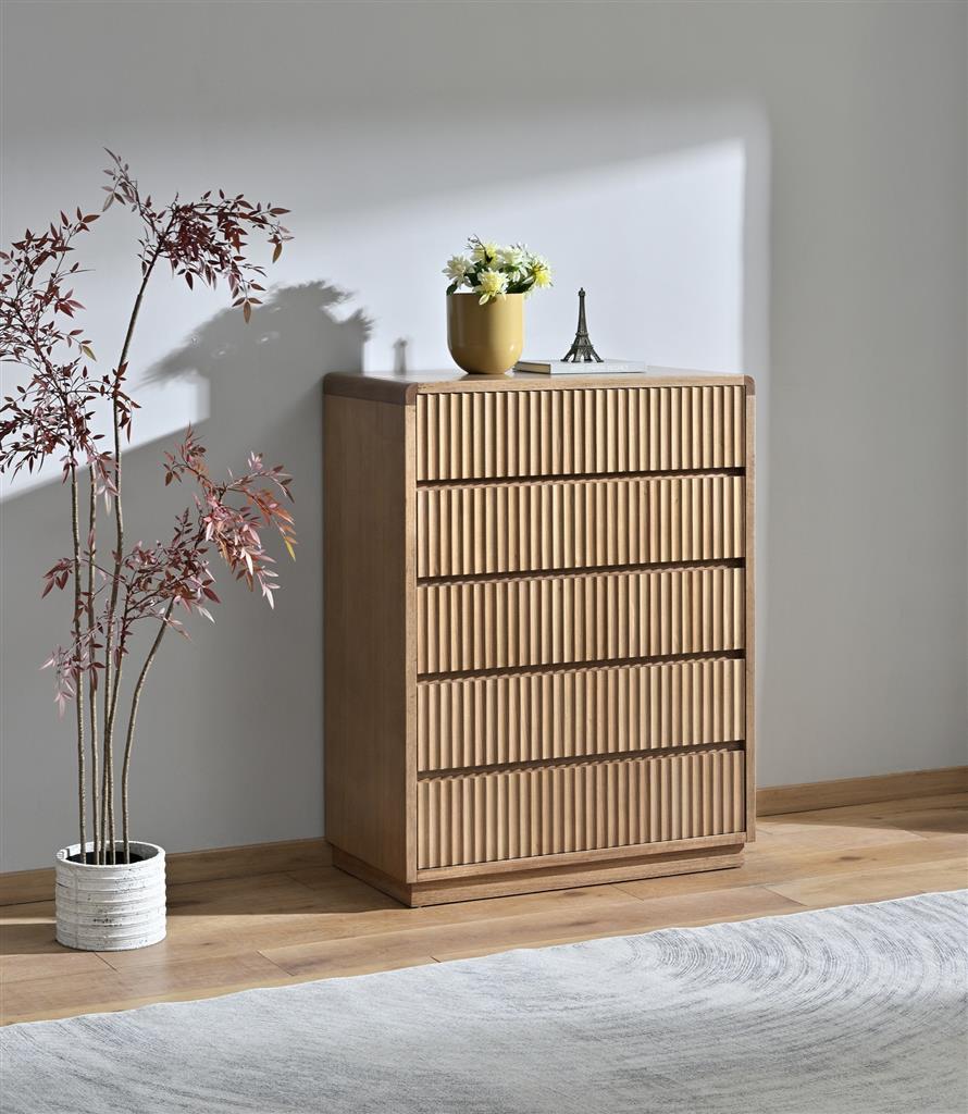 Belmont Fluted 5 Drawer Tallboy - Light Smoke
