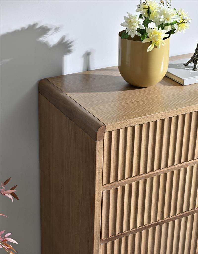 Belmont Fluted 5 Drawer Tallboy - Light Smoke