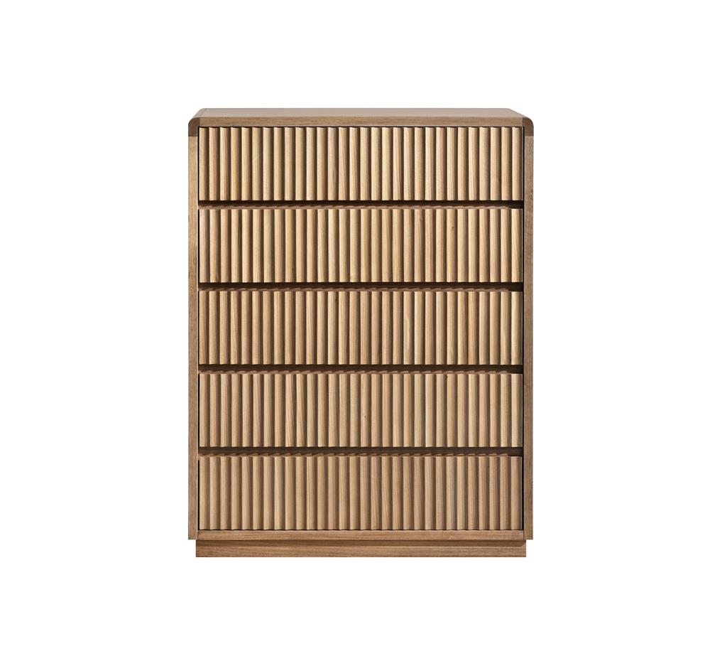 Belmont Fluted 5 Drawer Tallboy - Light Smoke