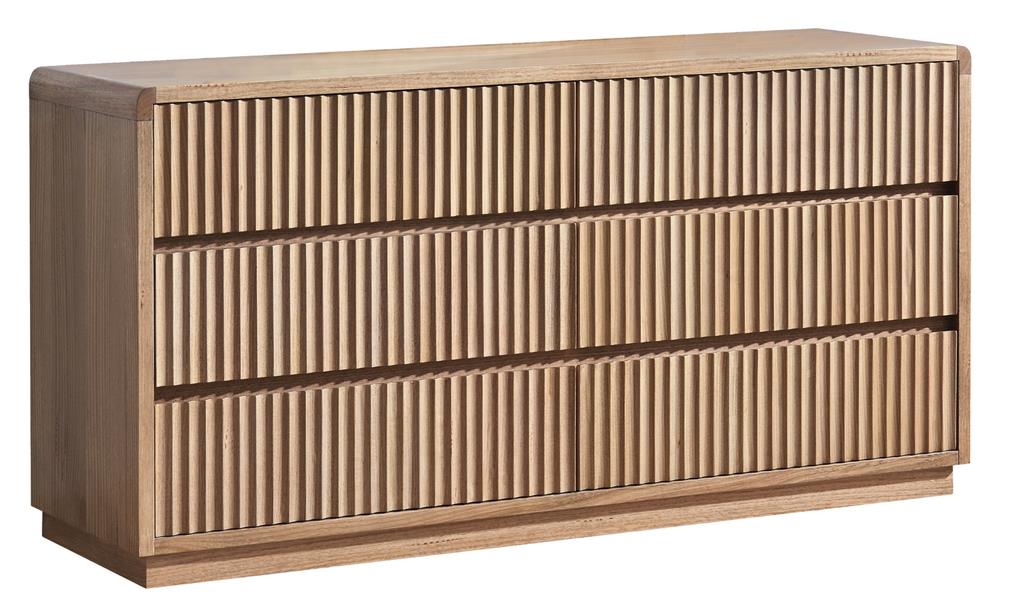 Belmont Fluted 6 Drawer Dresser - Light Smoke