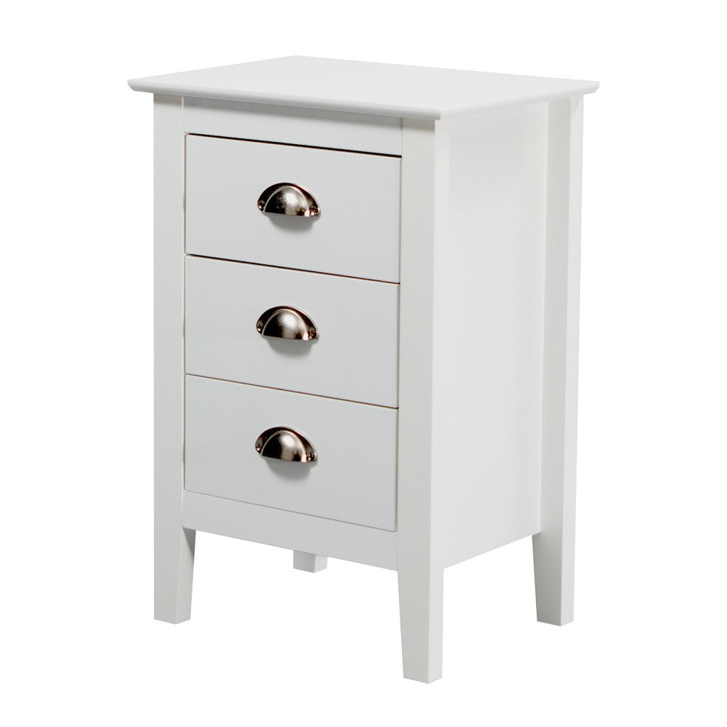 Nook 3 Drawer Bedside Table - White