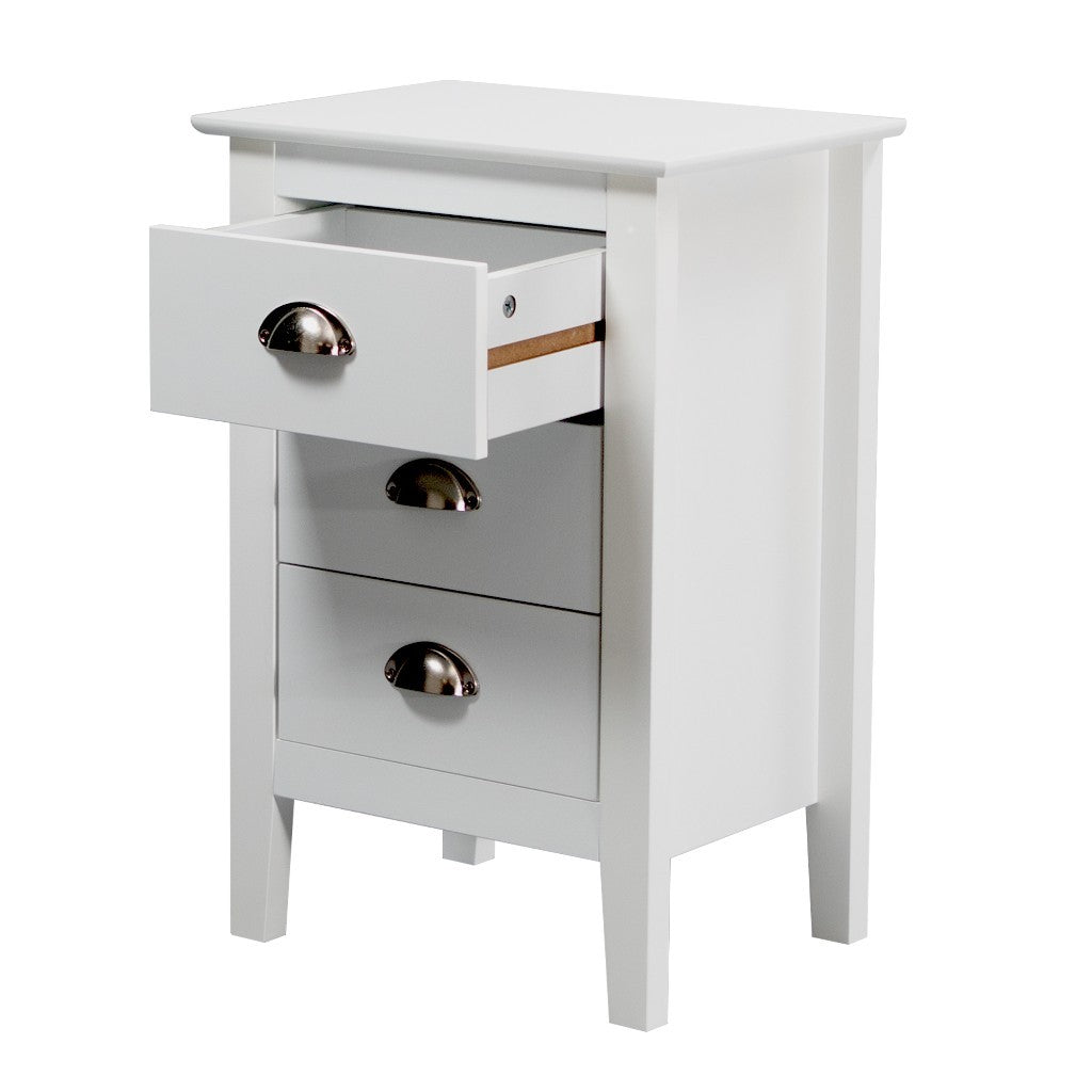 Nook 3 Drawer Bedside Table - White