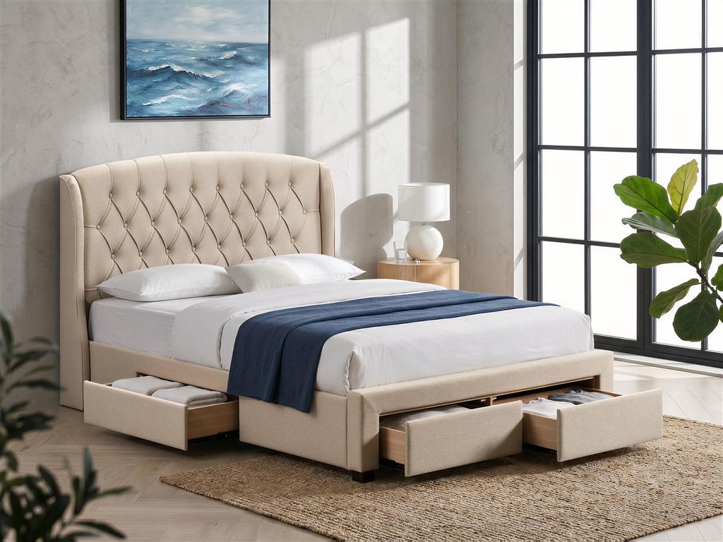 Grayson Winged 4 Drawer Queen Bed - Wheat