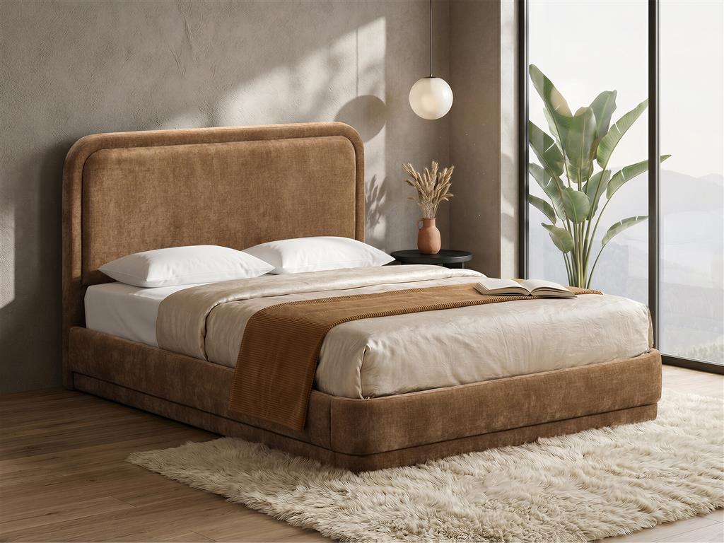Bexley Curved Upholstered Queen Bed - Chestnut