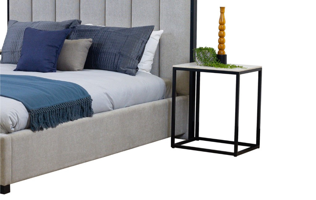 Beatrix Marble Top Bedside Table - Grey