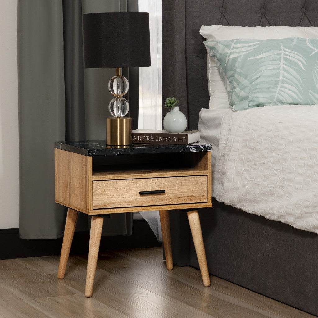 Nook 1 Drawer Bedside Table - Espresso/Oak