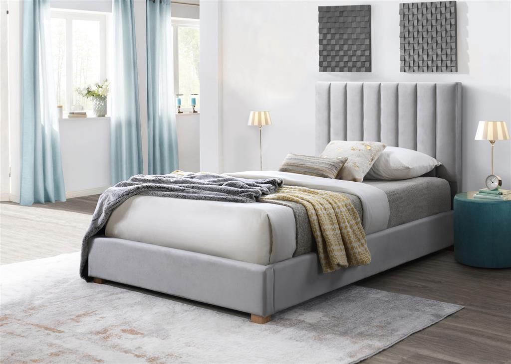 Mason Channelled Velvet King Single Bed - Light Grey