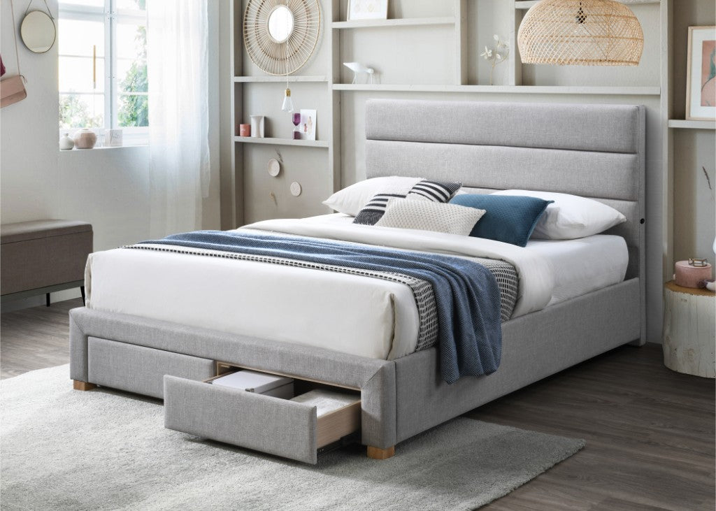 Rhett Ribbed King Bed with Drawers & USB - Light Grey