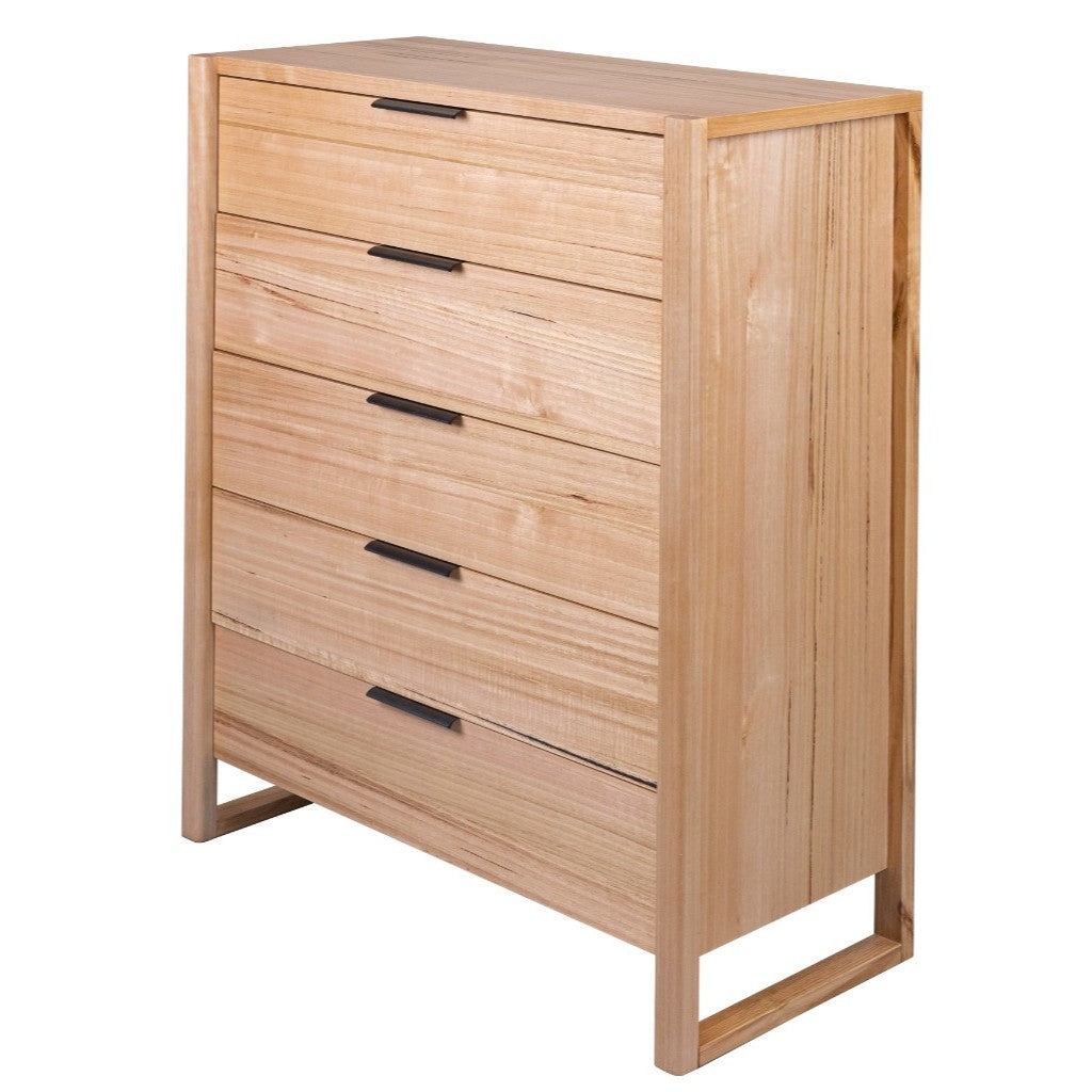 Perisher 5 Drawer Messmate Timber Tallboy - Natural