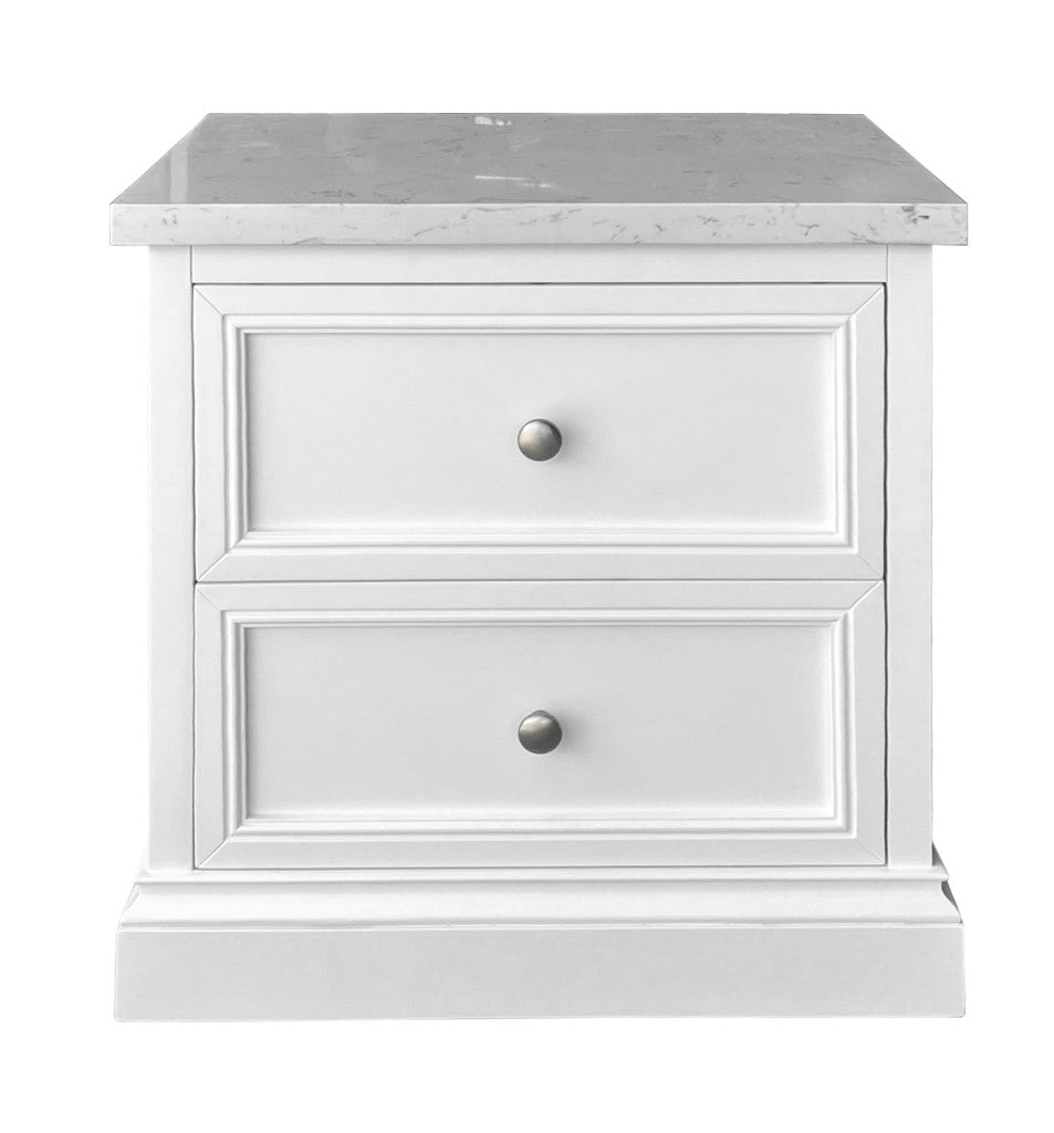 Kensal Marble Top 2 Drawer Bedside - White