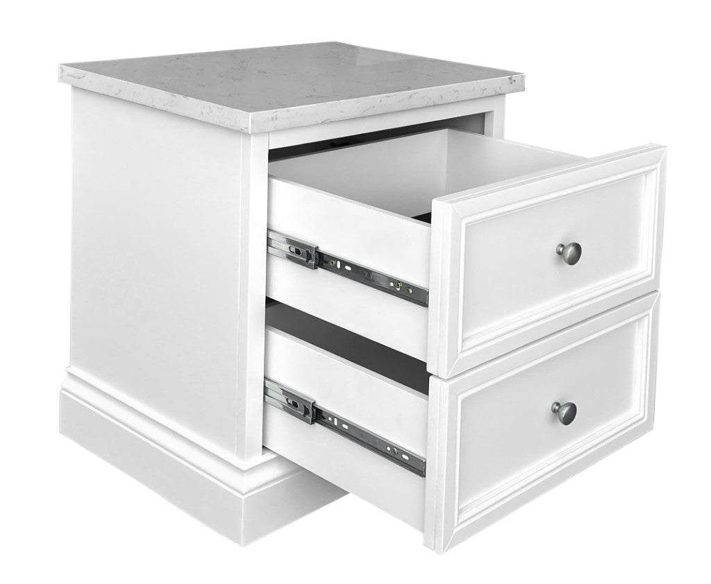 Kensal Marble Top 2 Drawer Bedside - White