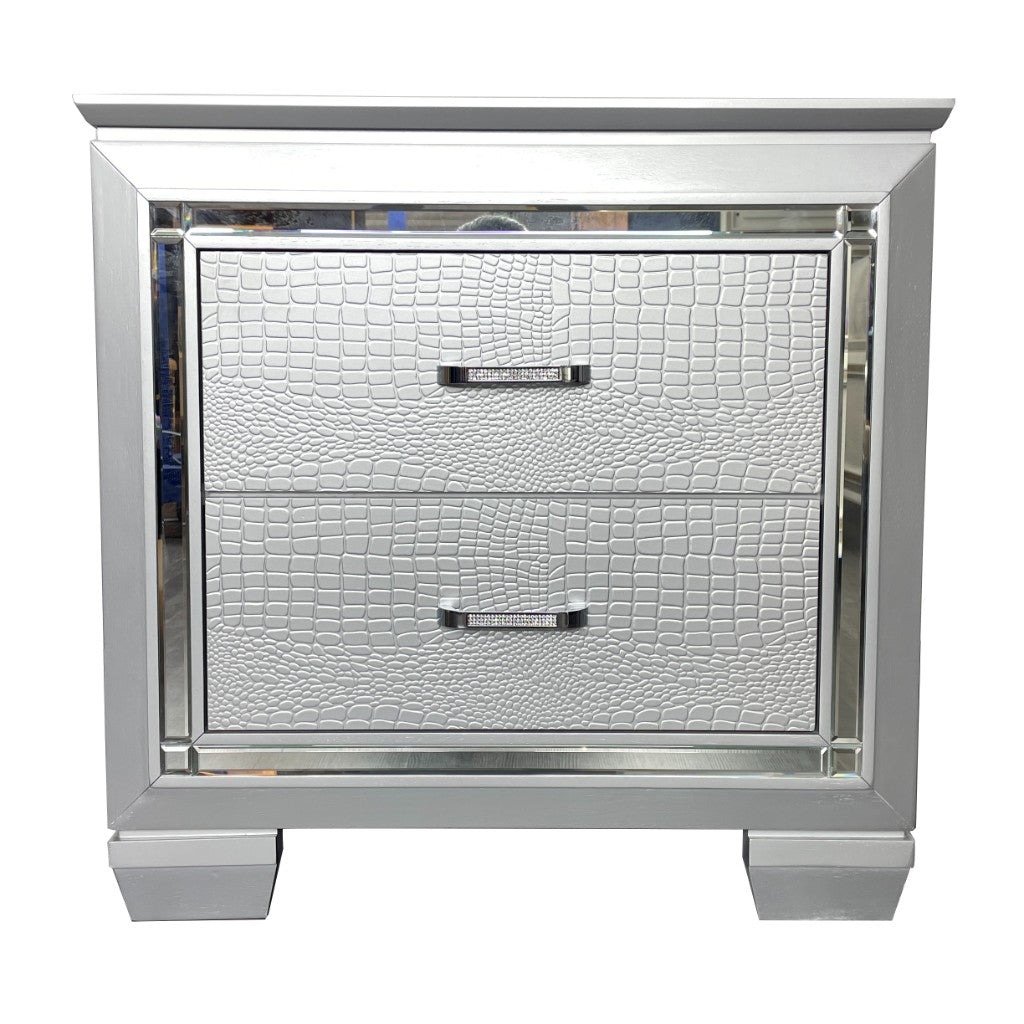 Valencia Embossed 2 Drawer Bedside - Silver