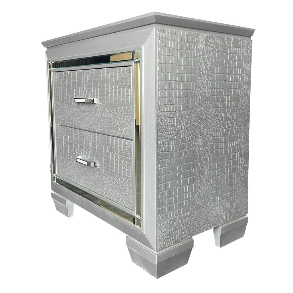 Valencia Embossed 2 Drawer Bedside - Silver