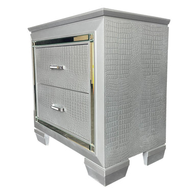 Valencia Embossed 2 Drawer Bedside - Silver