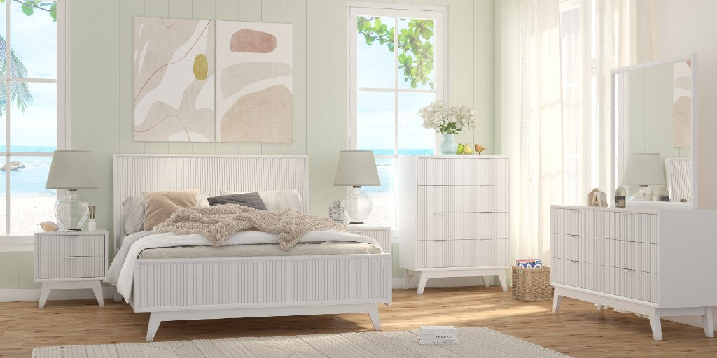 Ella Queen Bed with 1 Tallboy and 2 Bedside Tables Set - White