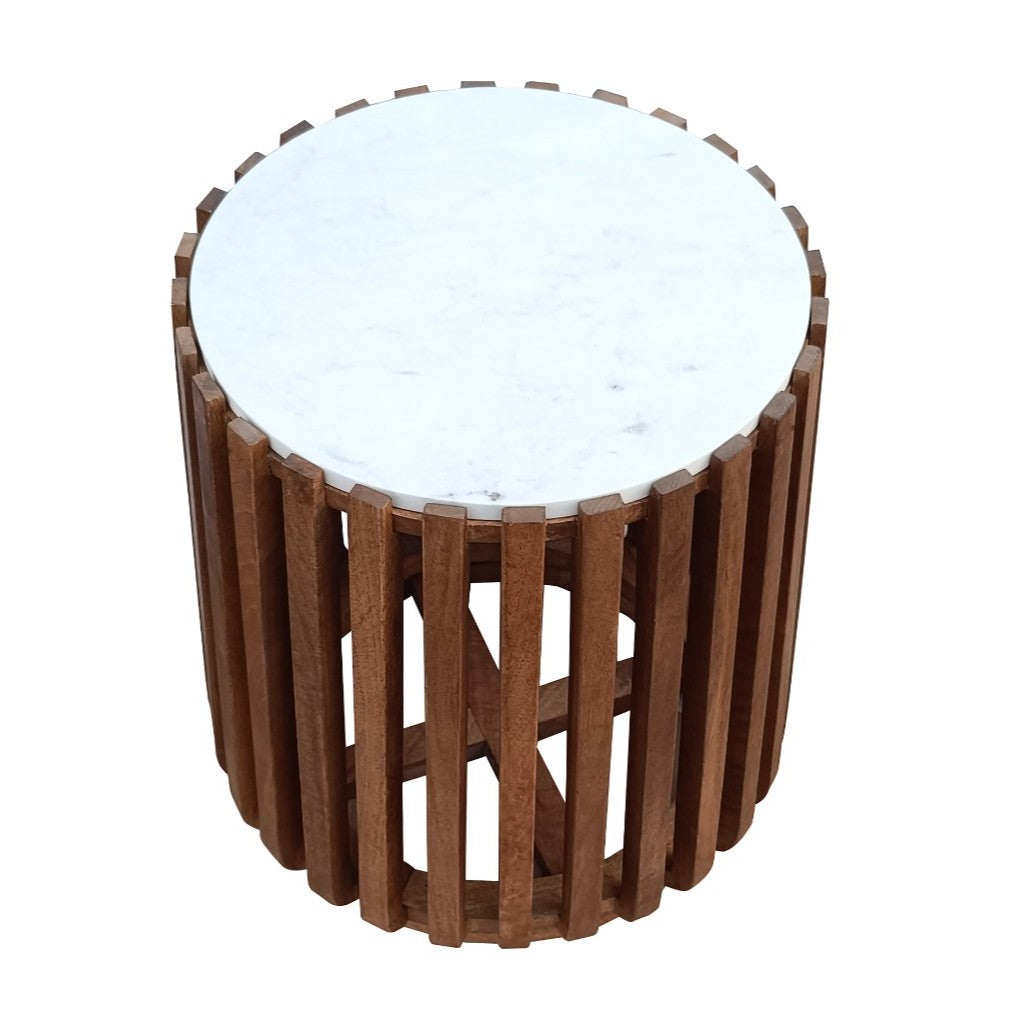 Annecy Marble Round Lamp Table 50cm - Oak/White