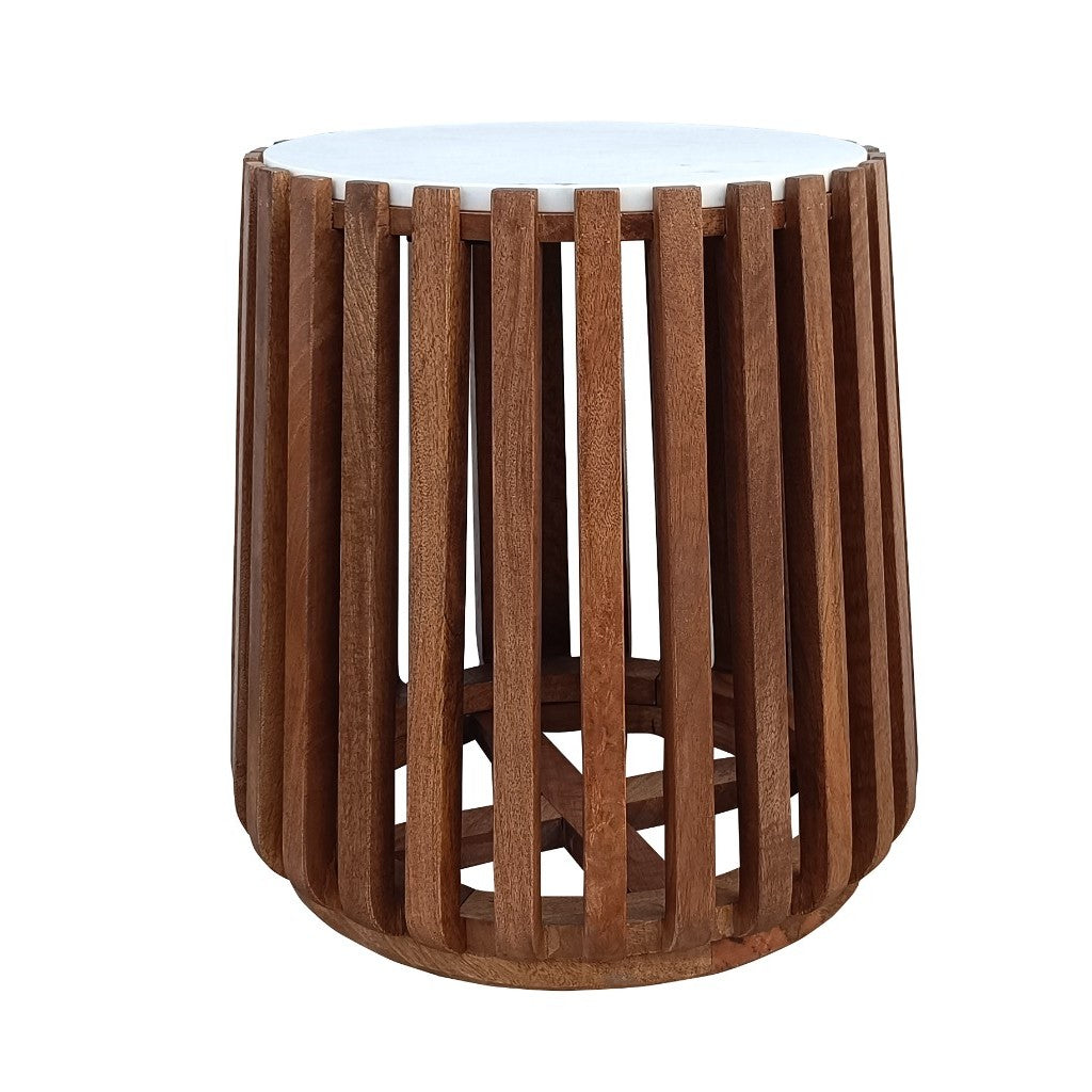 Annecy Marble Round Lamp Table 50cm - Oak/White
