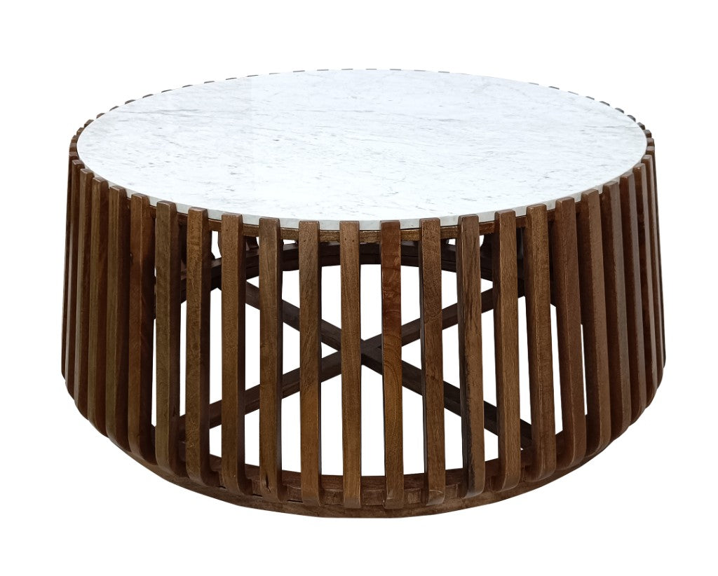 Annecy Marble Round Coffee Table 80cm - Oak/White