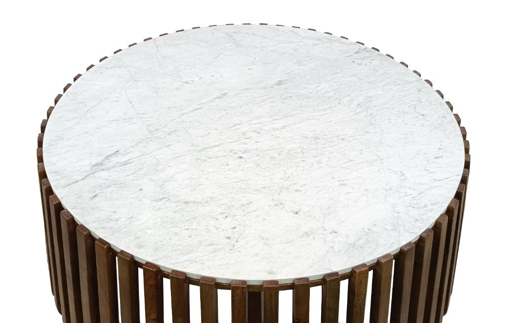 Annecy Marble Round Coffee Table 80cm - Oak/White