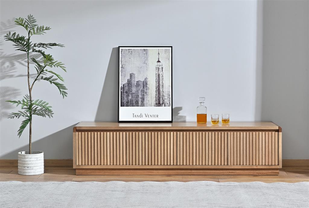 Belmont Fluted 4 Door Entertainment Unit 180cm - Light Smoke