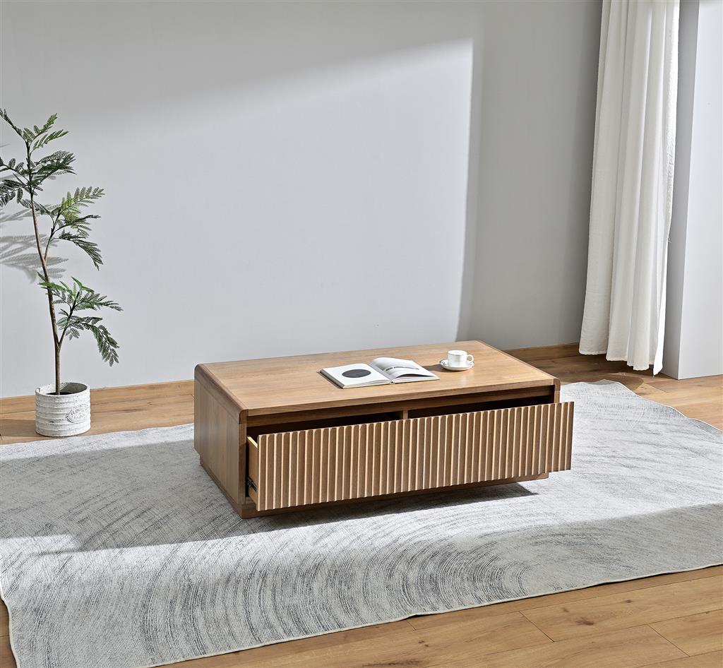 Belmont Fluted 2 Drawer Coffee Table - Light Smoke
