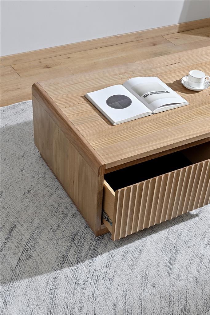 Belmont Fluted 2 Drawer Coffee Table - Light Smoke