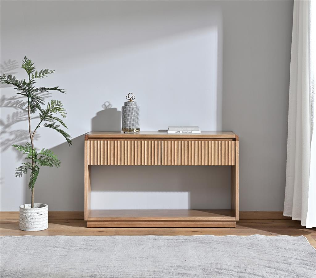 Belmont Fluted 2 Drawer Console Table - Light Smoke
