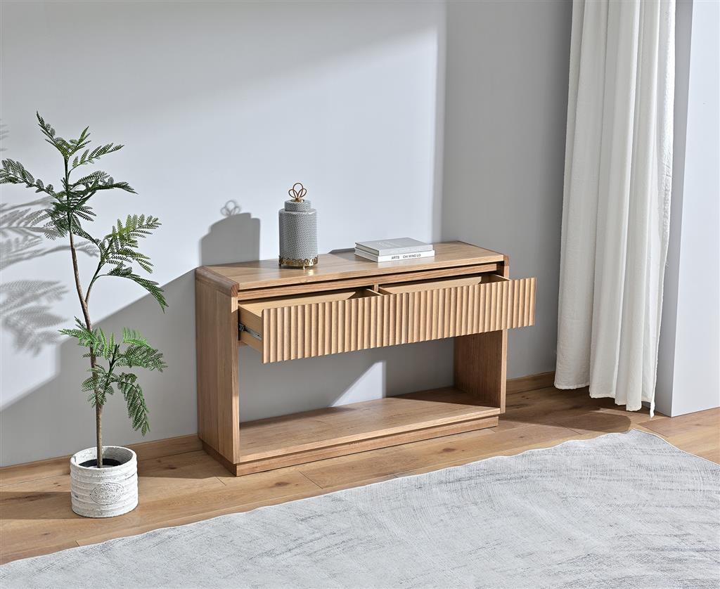Belmont Fluted 2 Drawer Console Table - Light Smoke
