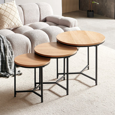 Tribeca Nesting Coffee Tables Set of 3 - Oak/Black