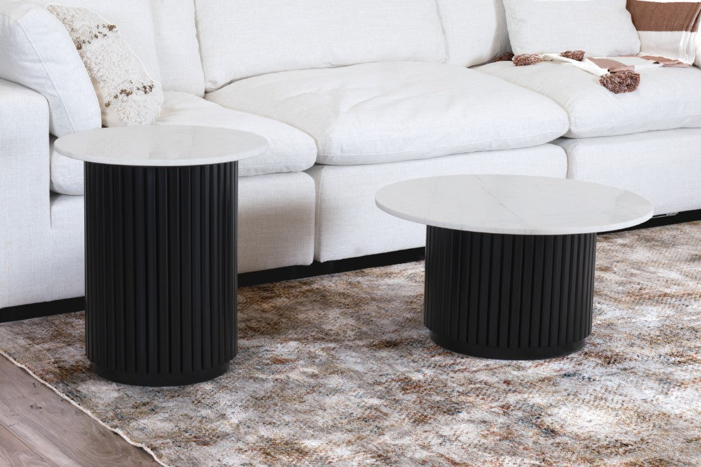 Annecy Marble Round Coffee Table 70cm - Black/White