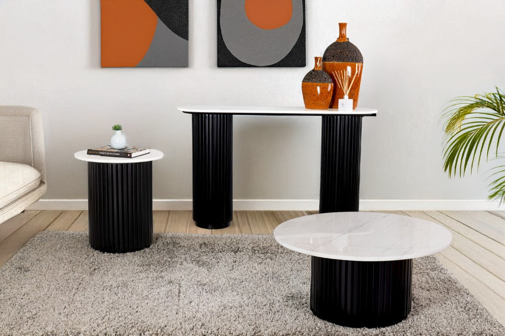 Annecy Marble Round Lamp Table 50cm - Black/White