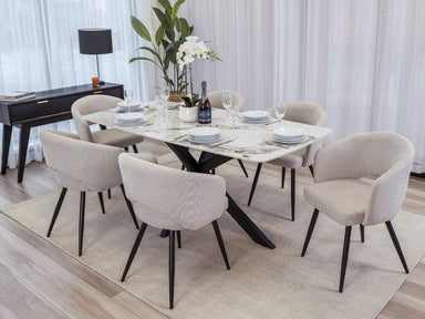 Calacatta 7 Piece Dining Set with Beige Chairs