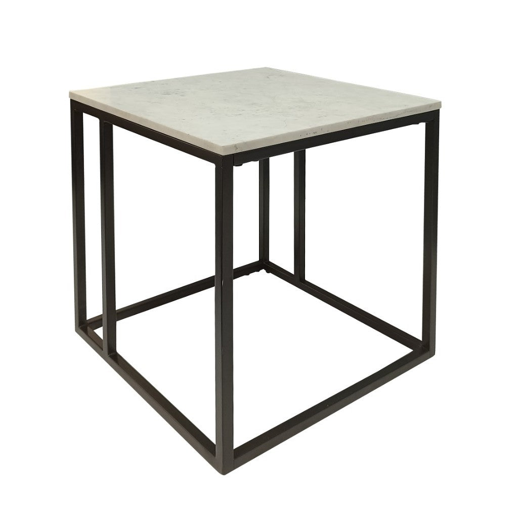 Carrara Marble Lamp Table - Black/White