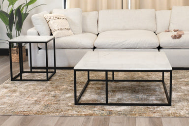 Carrara Marble Lamp Table - Black/White