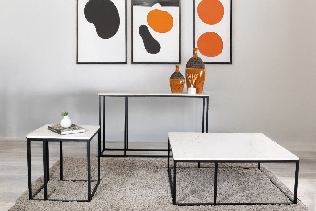 Carrara Marble Console Table - Black/White