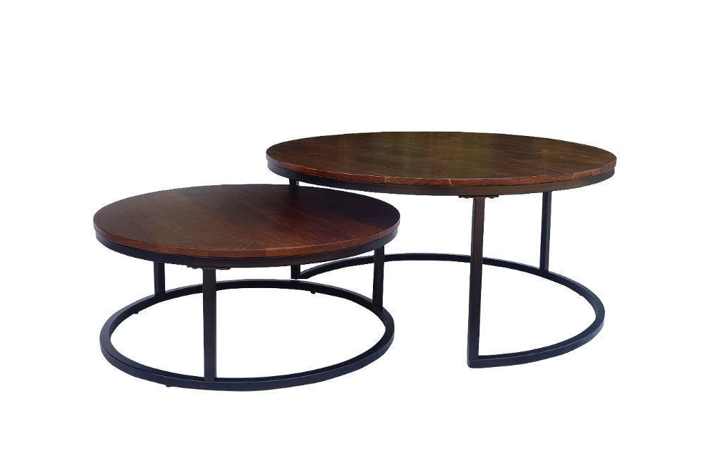 Talia Round Nesting Coffee Tables Set of 2 - Walnut/Black